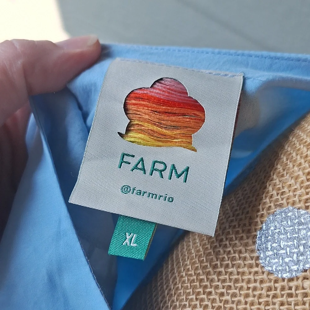 Farm Rio Richelieu Light Blue And Green Cropped Scalloped Hem Top Size XL Cotton - Picture 12 of 15